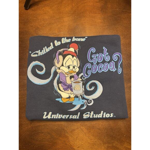 VTG 90s Universal Studios Chilly Willy Got Coco Crewneck Sweatshirt Size L Navy - Picture 9 of 11